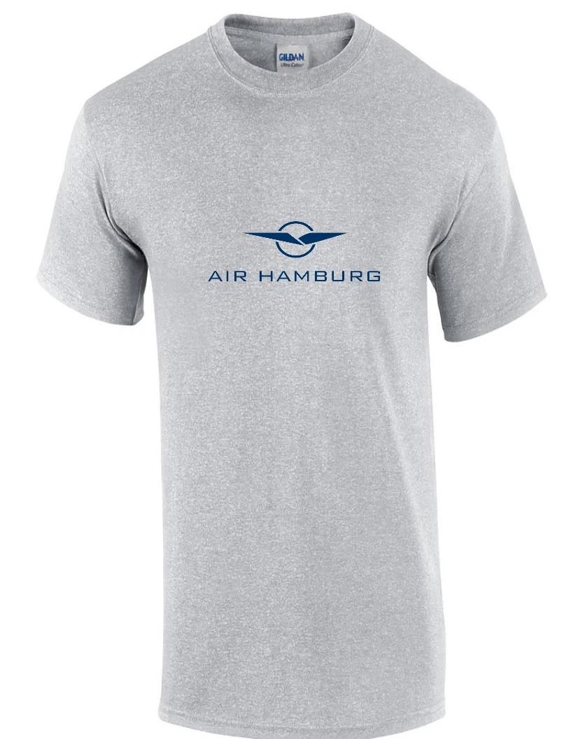 Air Hamburg Blue Retro Logo German Airline Geek Sport Gray Cotton T-Shirt 3XL