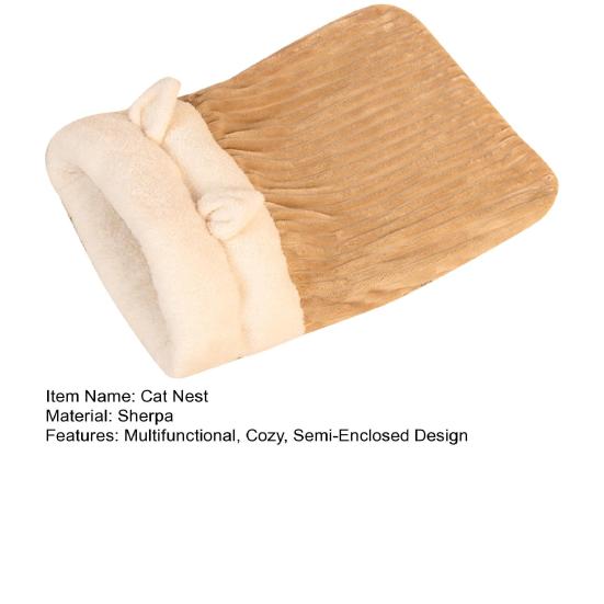 Winter Cat Sleeping Bag Warm Plush Cat Sack with Cute Ears Cozy Cats Cave Bed Pet Hideaway Tunnel Calming Bed for Puppies Kittens Small Pets