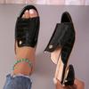 Women’s Black One-Strap Block Heel Sandals, Plus Size Casual Slip-On Shoes