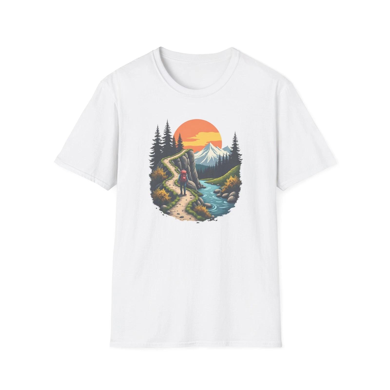 Hiker on Mountain Trail T-Shirt | Sunset Peak Nature Scene 2XL