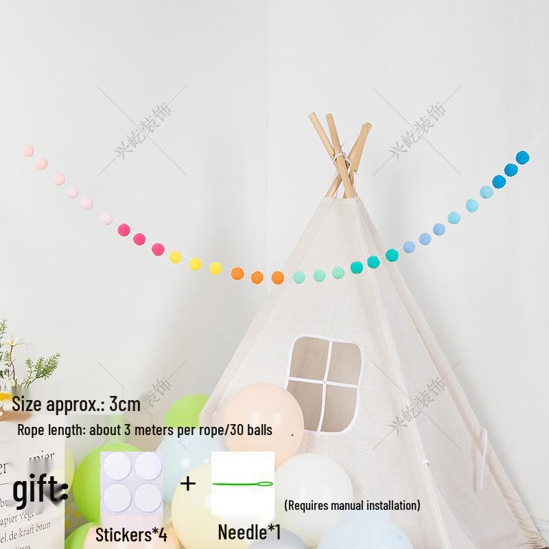 Children’s Room Pompon Bunting Decoration - Birthday Party Tent Backdrop Ornament