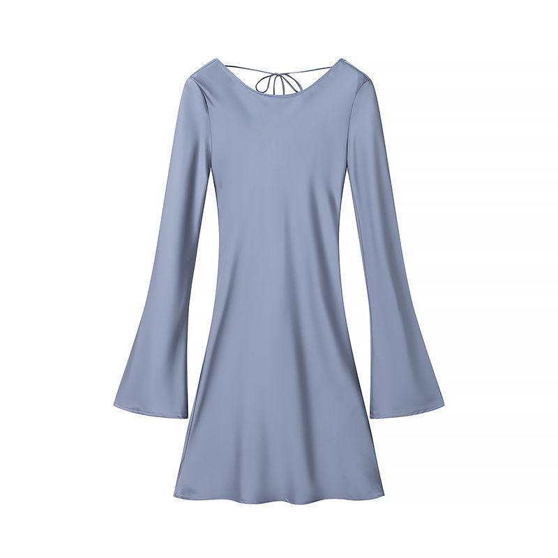 Kaslead New Arrival Women's Clothing Fashion Style Fashion Minimalist Back Tie-Neck Flared Sleeves Dress