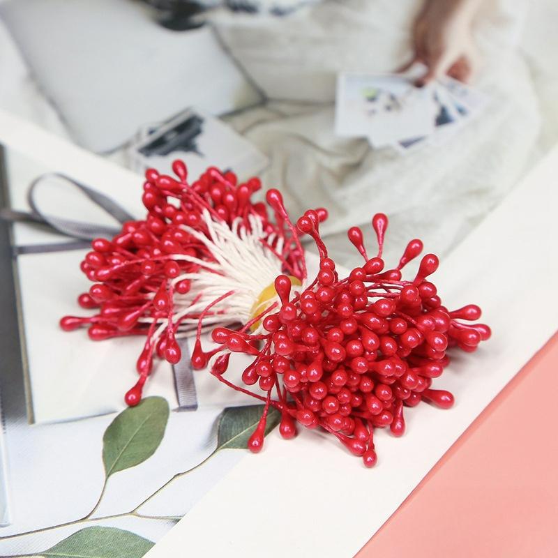 Double Heads DIY Artificial Mini Pearl Flower Stamen Pistil Floral Stamen Fruit Cherry For Wedding Christmas Decoration