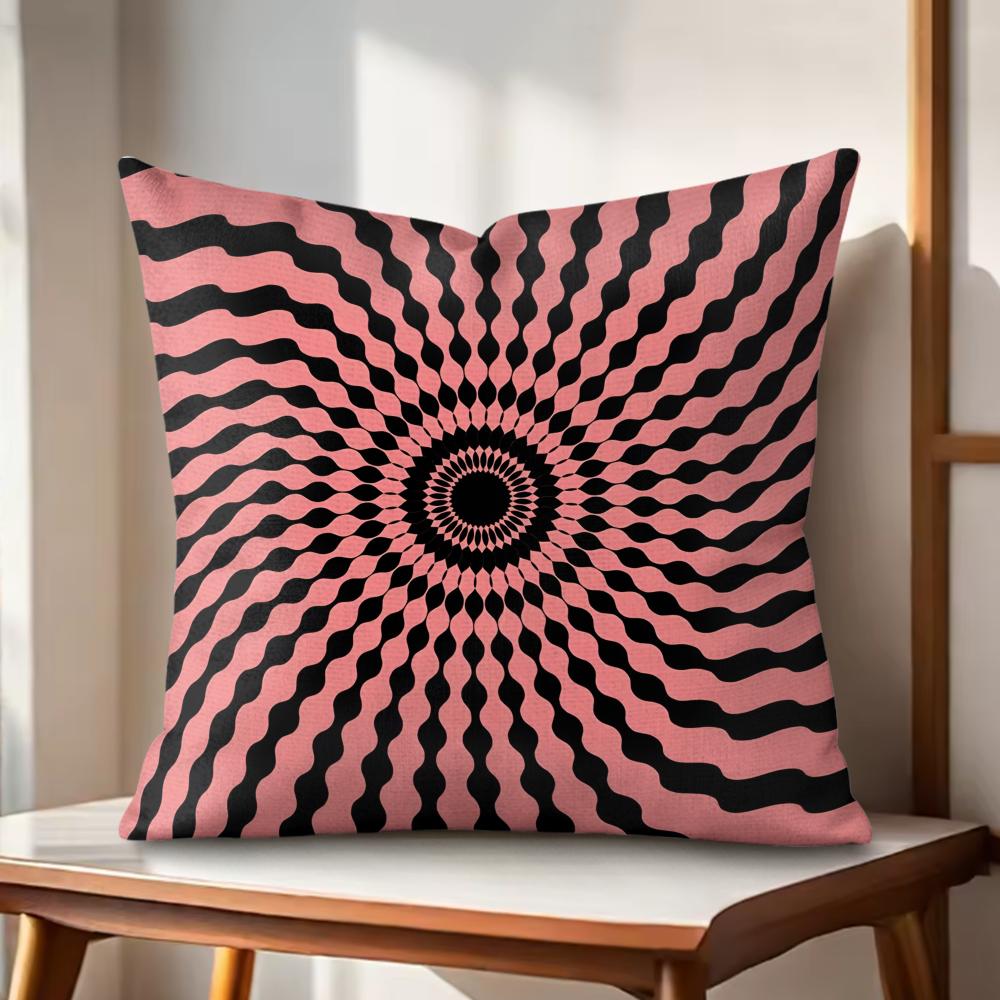 Optical Illusion Circular Radial Cushion Cover Natural Linen Organic Fabric DoubleSided Printing Couch Pillow Covers Home Decor
