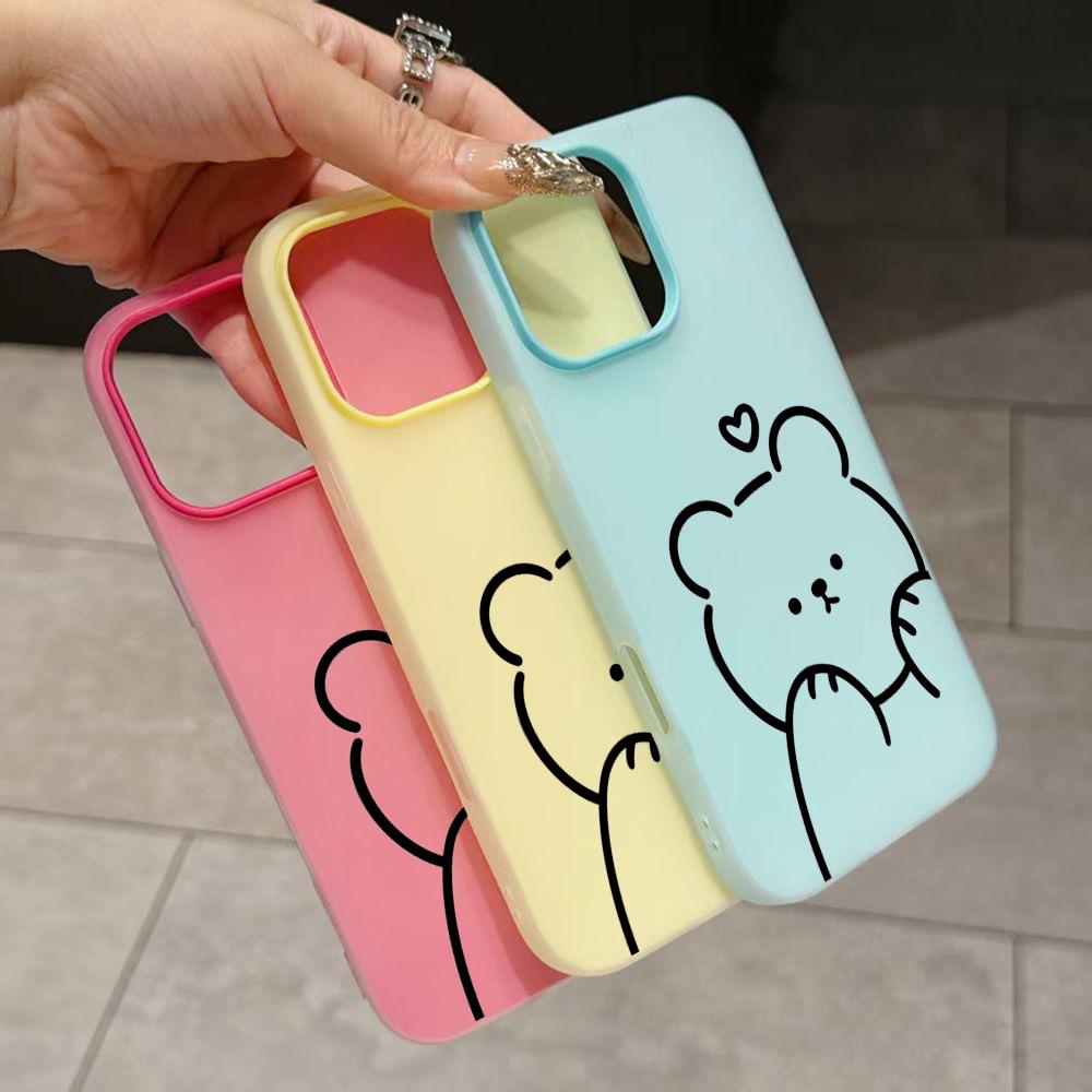 Cute Cartoon Lines Bear Phone Case For Xiaomi Mi 15T Pro Poco M6 X7 X6 X5 Pro 4G 5G 2 in 1 Candy Colors Protection Soft Cover