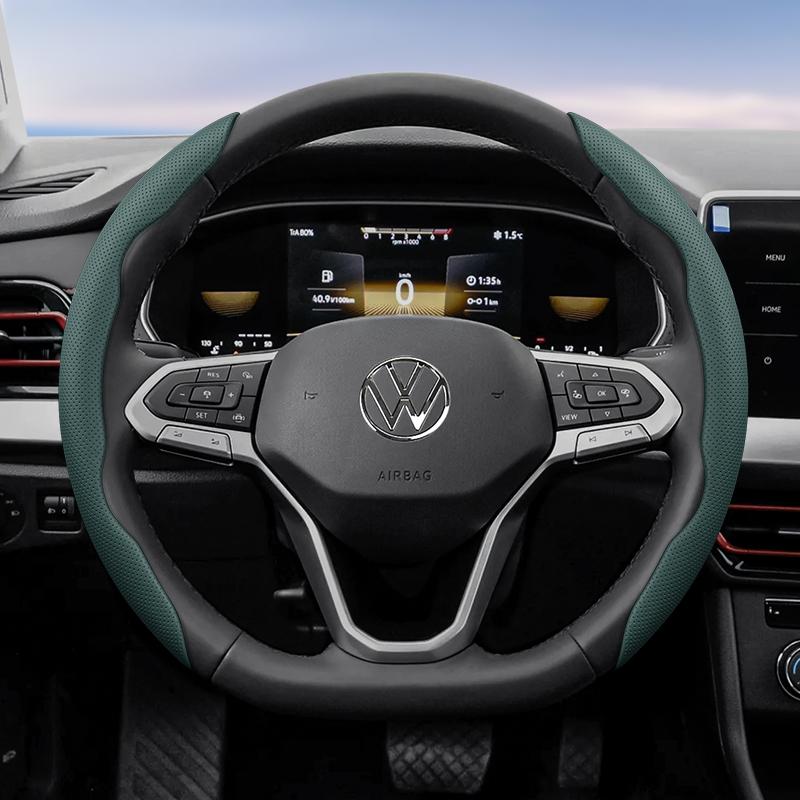 Suitable for Volkswagen Breathable Hole Leather Steering Wheel Cover Segmented Quick Release Design Non-Slip Durable Polo Golf 6 up Gol Scirocco