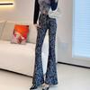 Spring Thin Women's High-waisted Flared Pants Slim Fit Trousers Printed Stretch Flared Pants