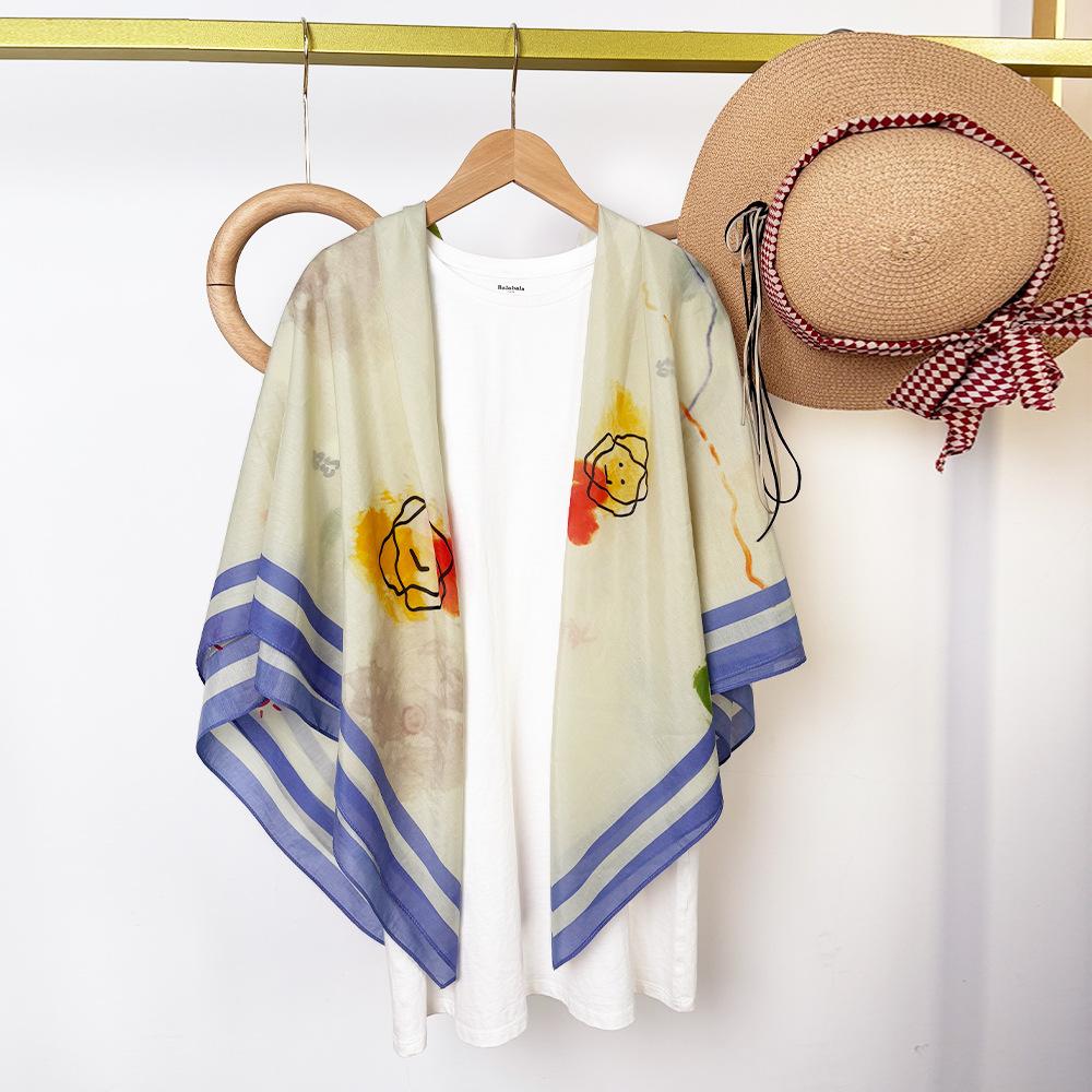 Silk Cotton Silk Scarf Shawl With Sunscreen 105Cm Scarf With Air-Conditioned Room Large Square Scarf Office