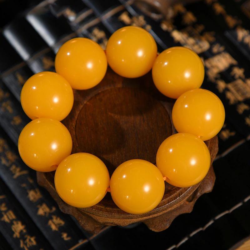 Ethnic Style Amber-Look Buddhist Beads Bracelet - Unisex Chicken Fat Yellow Strand