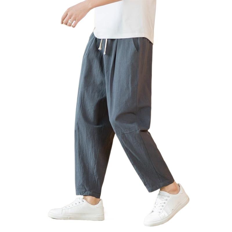 New Men's Linen Lightweight  Sweatpants Cotton Solid Color Breathable Joggers Men Baggy Pants Streetwear Long Trousers Men