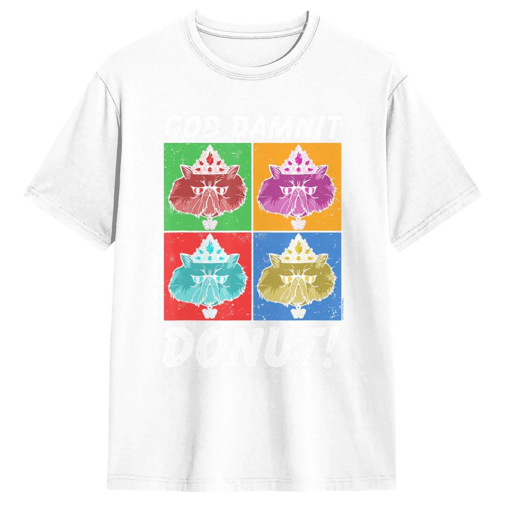 Unisex T-Shirt Gottverdammt Donut Katze Pop Art DCC Vintage Baumwolle T-Shirt Kurzarm T-Shirts Rundhals Kleidung Geschenkidee