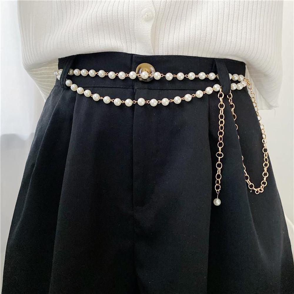 1Pc Accessories Fashion Double Imitation Pearl Waist Chain Women's Adjustable Versatile Sexy Spice Body Chain