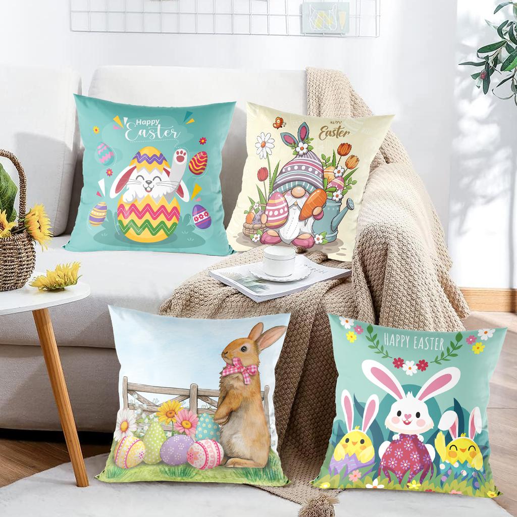 Easter Bunny Pillowcase Happy Easter Decoration For Home Easter Rabbit Eggs Cushion Cover Decorative Pillow Case Easter Gift