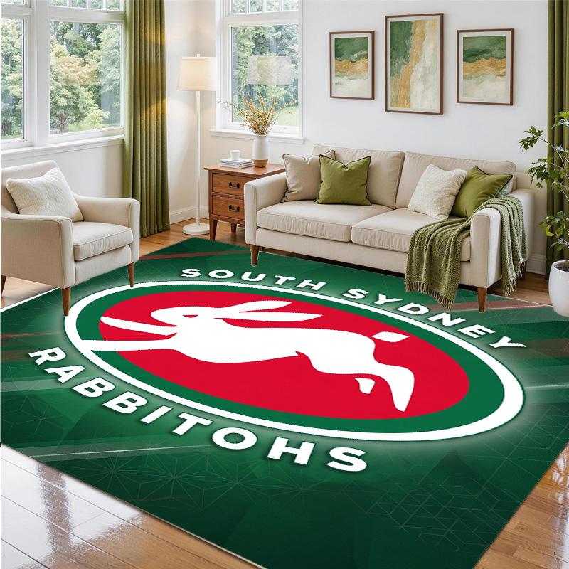 South Sydney Rabbitohs Design Crystal Velvet Rug Soft Decorative Mat for Bedroom Entrance