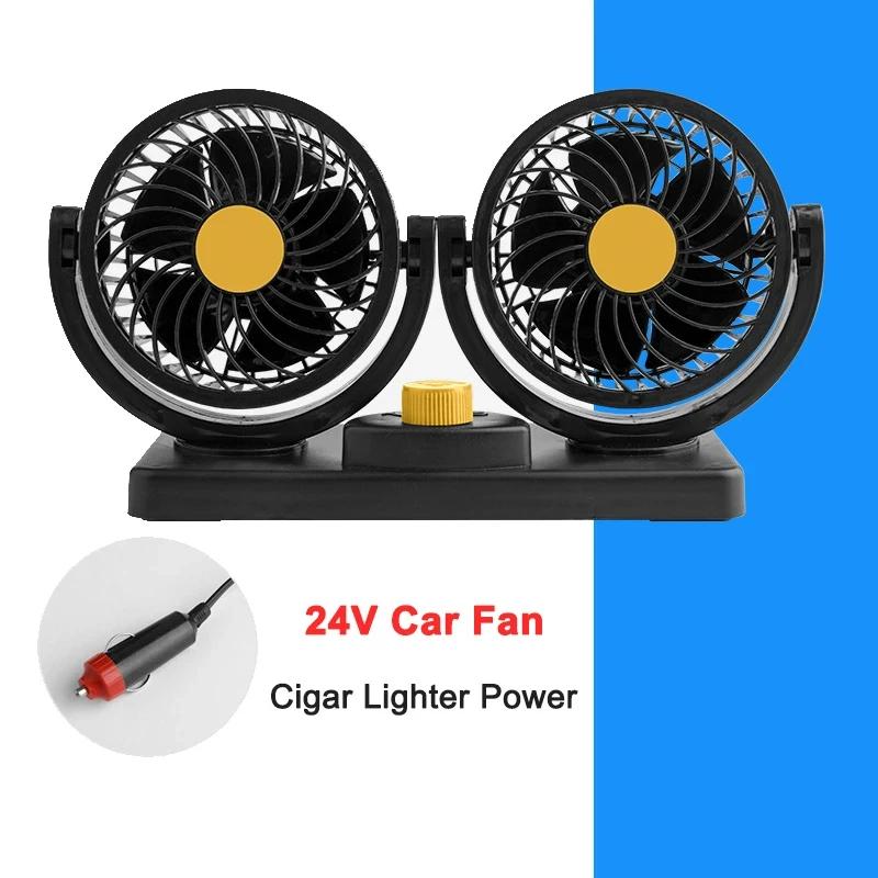 4 Inches Dual Head Car Fan 360° Adjustable Automobile Air Fans 12V 24V Cooling Fans Pure Copper Motor Low Noise Vehicle Desk Fan
