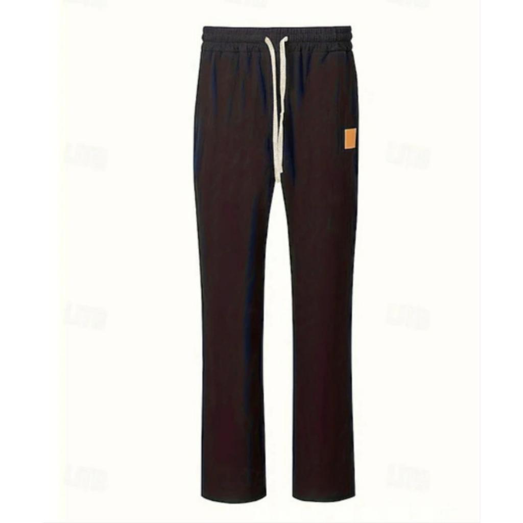 Men's Linen-Cotton Drawstring Beach Pants, Straight Leg Loose Fit Casual Trousers