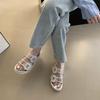 New Versatile Casual One-word Slippers Women's Summer Wear Square Buckle Rhinestone Double Belt Thick-bottomed Beach Cool Slippers