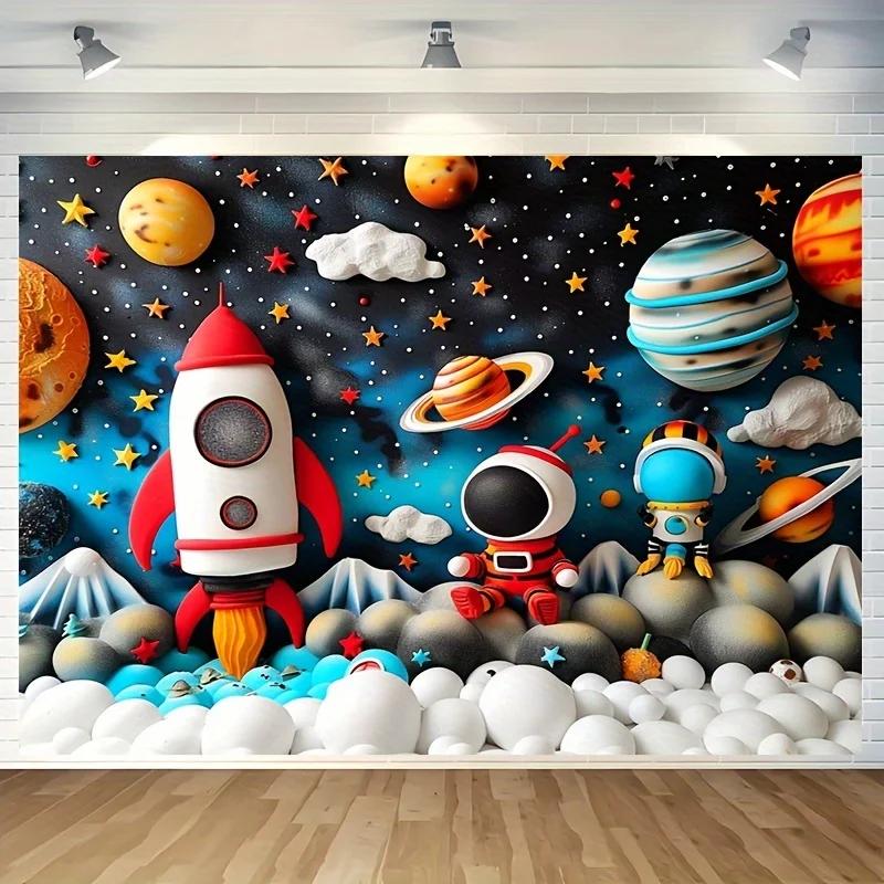 Cartoon astronaut outer space planet backgrounds for photography, children s birthday party decorations, Baby Shower backdrop, photo booth accessories Vinyl 75X50cm