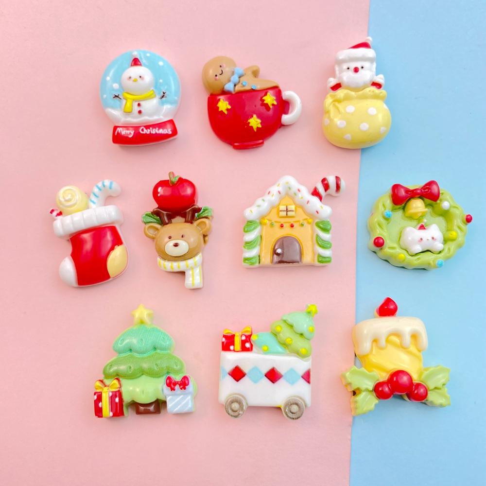 10 Stück Neu Mini Niedlich Cartoon Weihnachten Haus Kinder Spaß Tiere Serie Flache Rückseite Harz Cabochons DIY Schmuck Basteln Dekoration