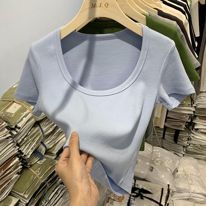 Pure Desire Chic U-Neck Navel-Exposing T-Shirt - Sexy, Tight, Elastic Short-Sleeve Top for Women