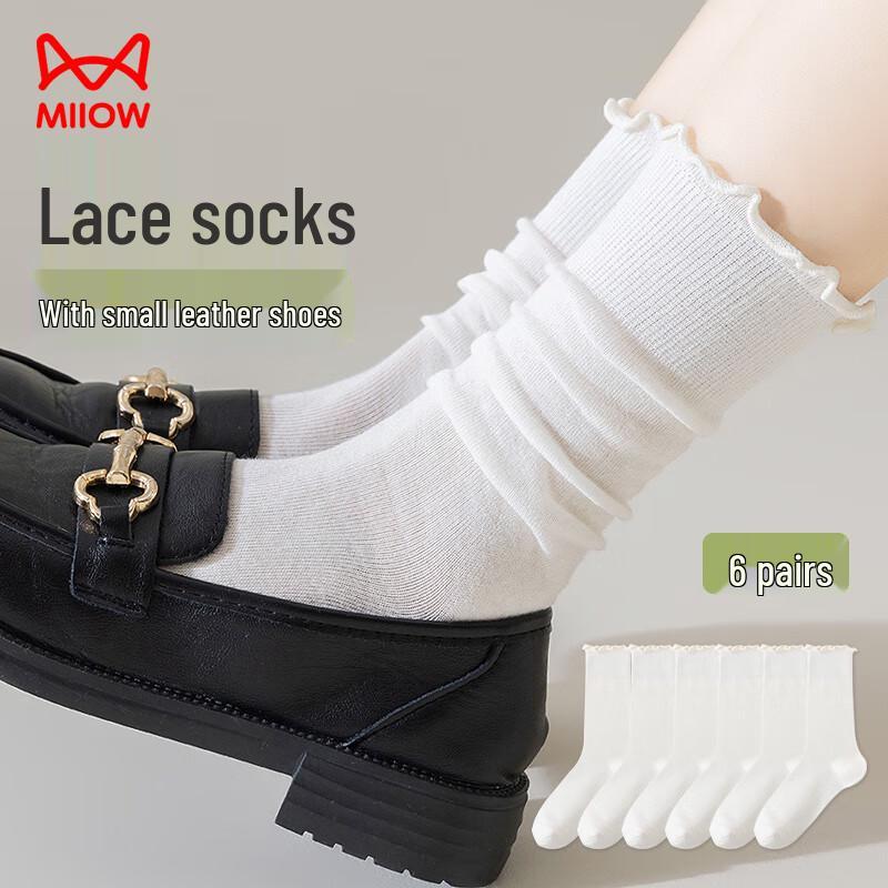 Mao Ren Women s Sweet Lace Mid-Calf JK Socks, 6-Pack One Size