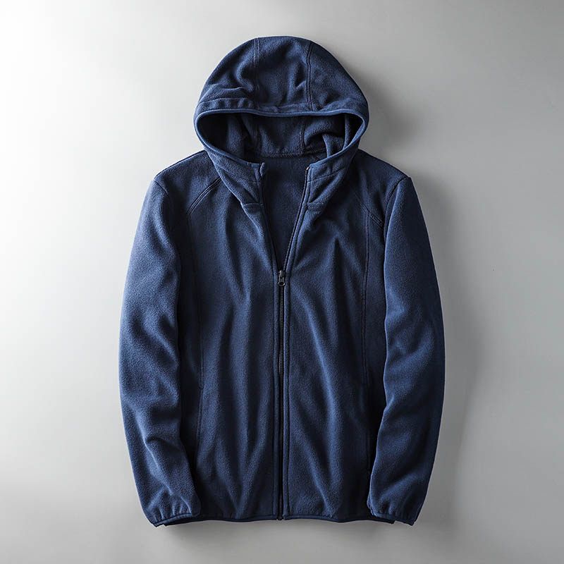 Foreign Trade Tail Order Cut Label Men s Hooded Cardigan Fleece Sweater Dark Blue L