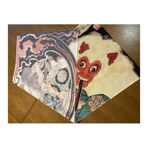 Ukiyo-e Tenugui by Utagawa Kuniyoshi: "Usui Matagoro Fighting a Giant Monkey in Hida Mountains" - 100% Cotton, Premium Tokka Fabric, Approx. 76cm x