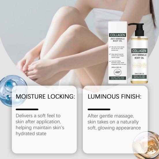 Collagen Body Moisturizing Oil, 100ml Lightweight Non Greasy Oil for Soft Glowing Skin, Daily Hydrating Skin Care