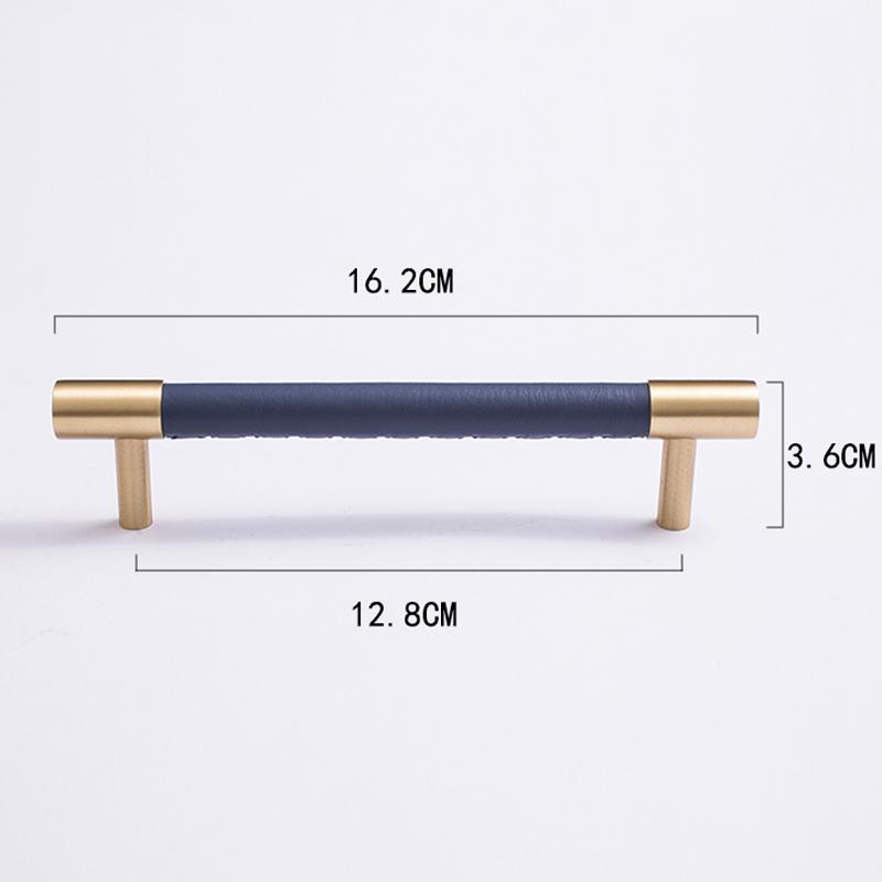 Nordic Style Simple PU Leather + Brass Door Drawer Double Hole Cabinet Handle Kitchen Cupboard Door Pulls Furniture Handle