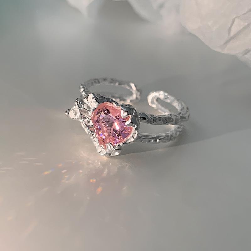 

Открытое элегантное кольцо в форме сердца с розовым бриллиантом для женщин, регулируемое, из стерлингового серебра 925 пробы, модный дизайн