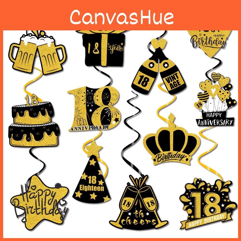 Birthday Celebration Black And Gold Theme Festive Paper Spiral Decor Hanging