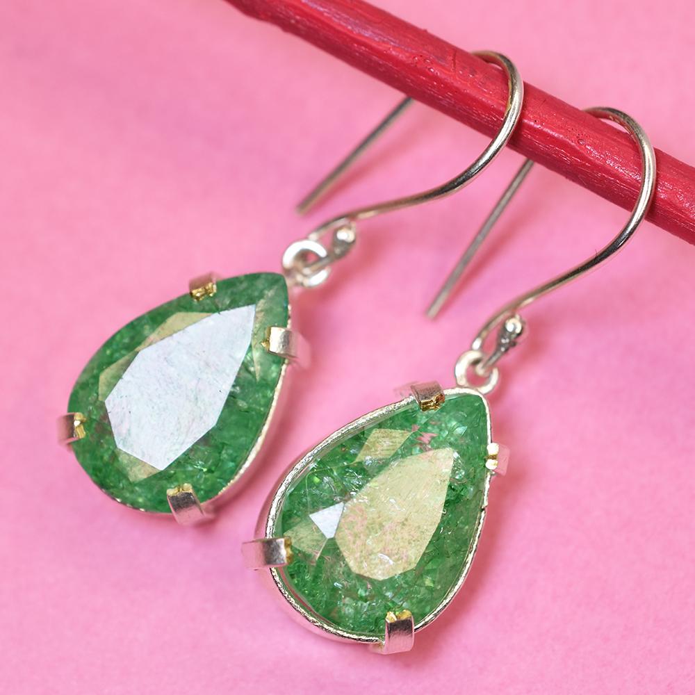 Colombian Green Emerald Pear Earring 925 Sterling Silver 59 Ct Certified Gems My.er-35-k