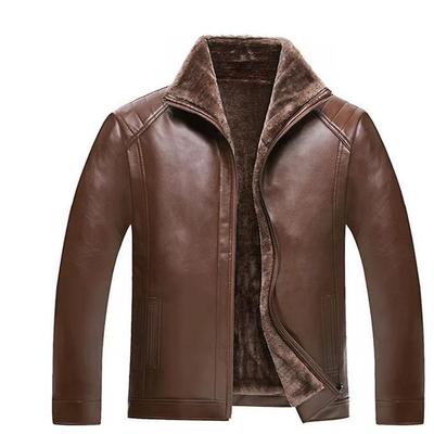 Autumn and Winter New Casual Fashion Plus Velvet Lapel Leather Jacket Men's Fur One-piece Leather Jacket Men's Top Coat