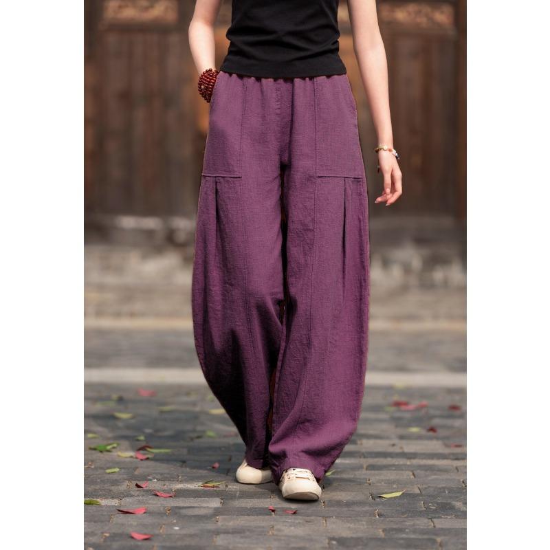 Atmungsaktive Hosen für Frühling und Sommer Japanische Übergröße Baumwolle und Leinen Locker Lässig Bloomers Damen