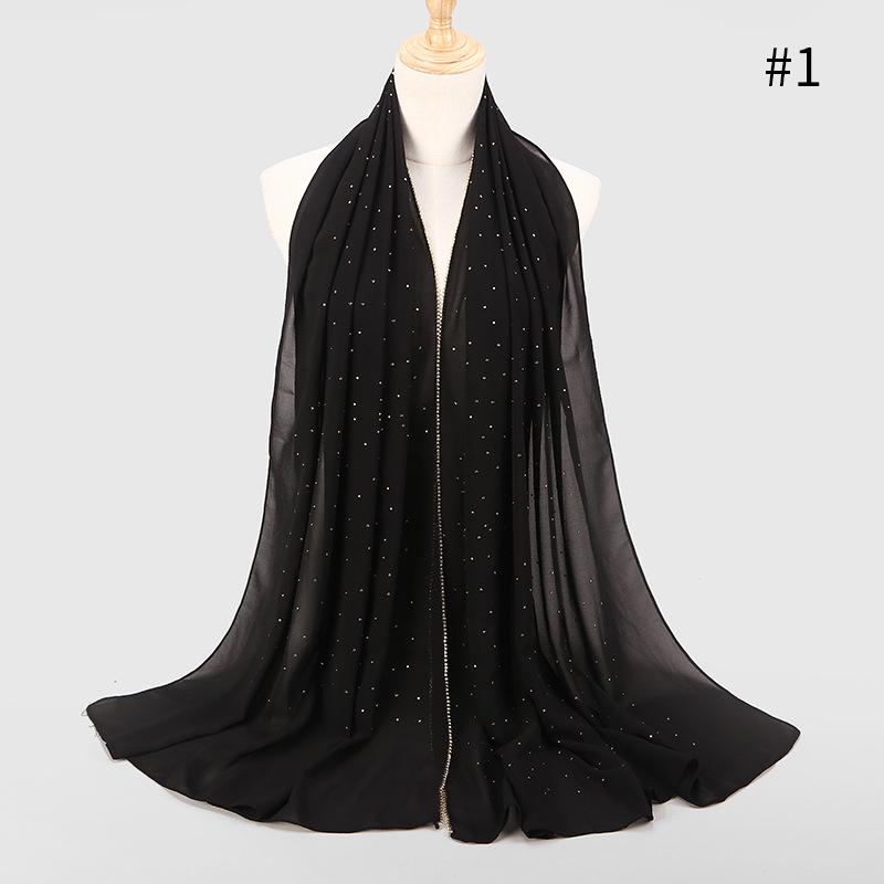 Lain Pearl Bubble Chiffon Diamond Rhinestone Shawl Scarf High Quality Shimmer Beads Headband Wrap Foulard Muslim Hijab Sjaal