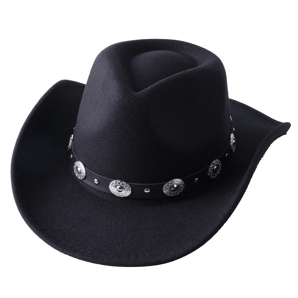 Dark purple Cowboy Hat New Jazz Knight hat cowboy hat monochrome felt hat men's and women's large brim outdoor hat