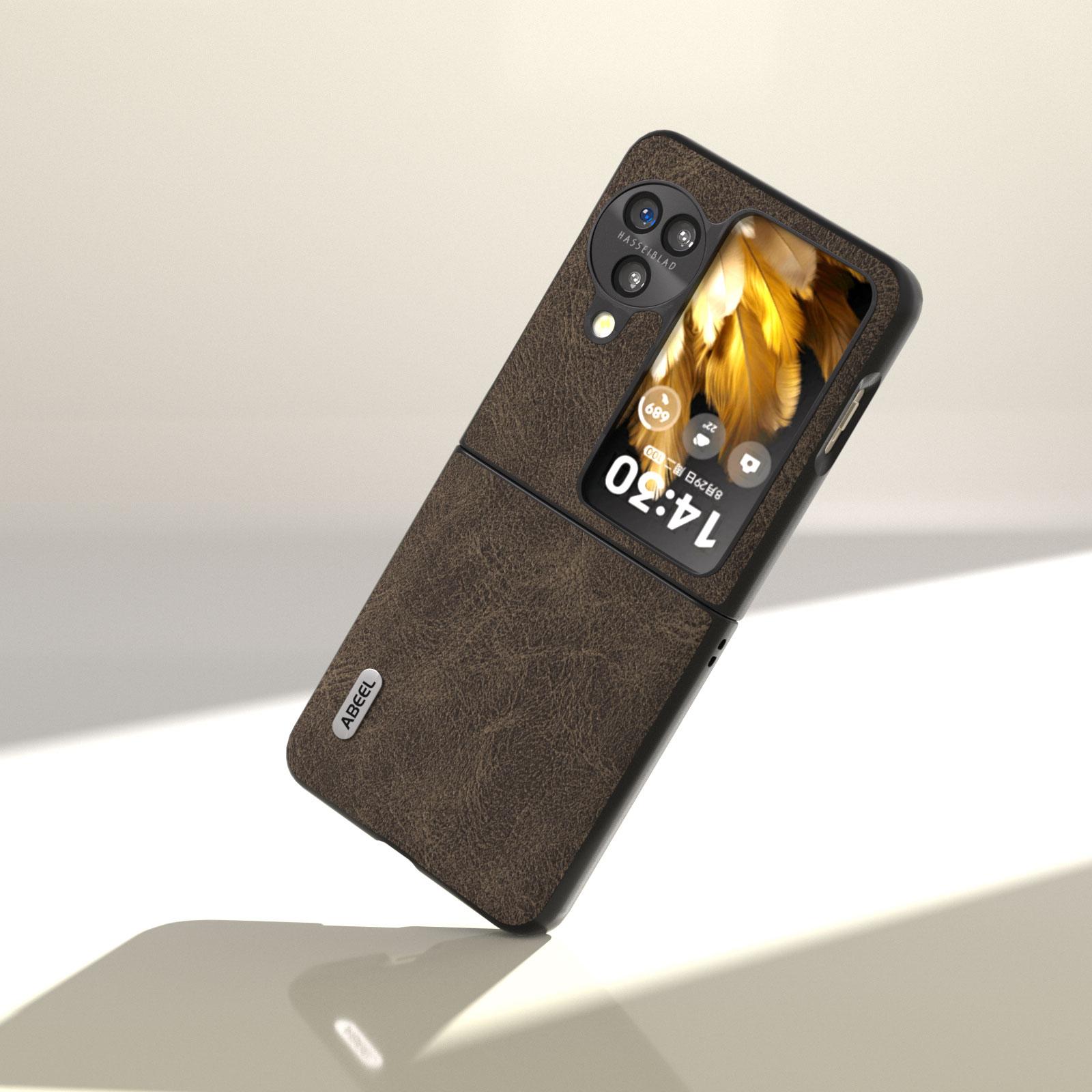 

ABEEL For Oppo Find N3 Flip 5G Anti-Scratch Protective Case Litchi Texture PU Leather Coated PC Phone Cover Khaki