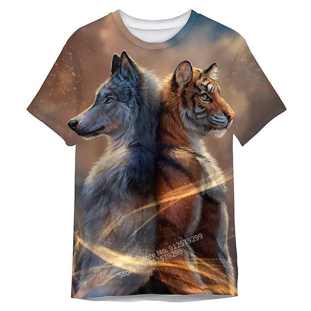 Fish Pattern Tee Tiger and Wolf 3D Printing T-shirt Men's Fashion Streetwear Tops Summer Short Sleeve Funny Tee Shirt