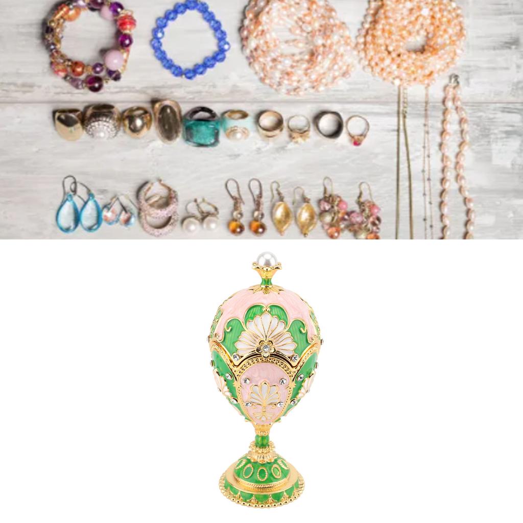 Easter Egg Shaped Trinket Box Hand Painted Decorative Rhinestones Alloy Hinged Enameled Jewelry Box for Rings Necklaces