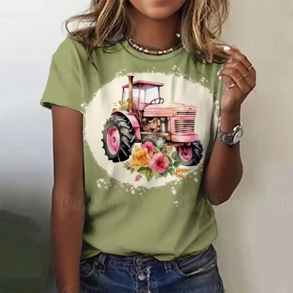 Summer Cartoon Car 3D Printed T-shirts Street Casual Fashion Short Sleeved Round Neck Women's T-shirts