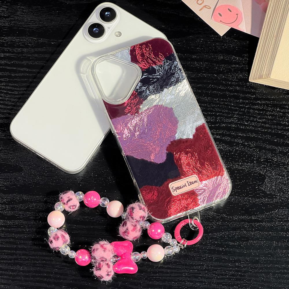 Bracelet Chain Painted Phone Case For iPhone 16 11 12 13 14 for 12 14 16 Pro 14 16 Pro Max Cute Pattern Hard Cover With Lanyard