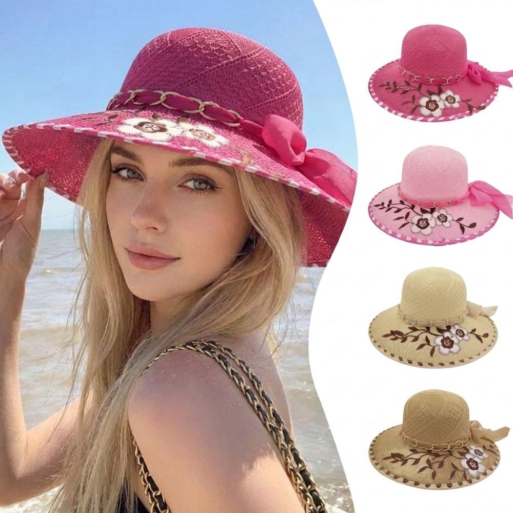 UV Protection Women's Sun Hat Flower Printed Straw Hat Fashion Fisherman's Hat Summer Outdoor