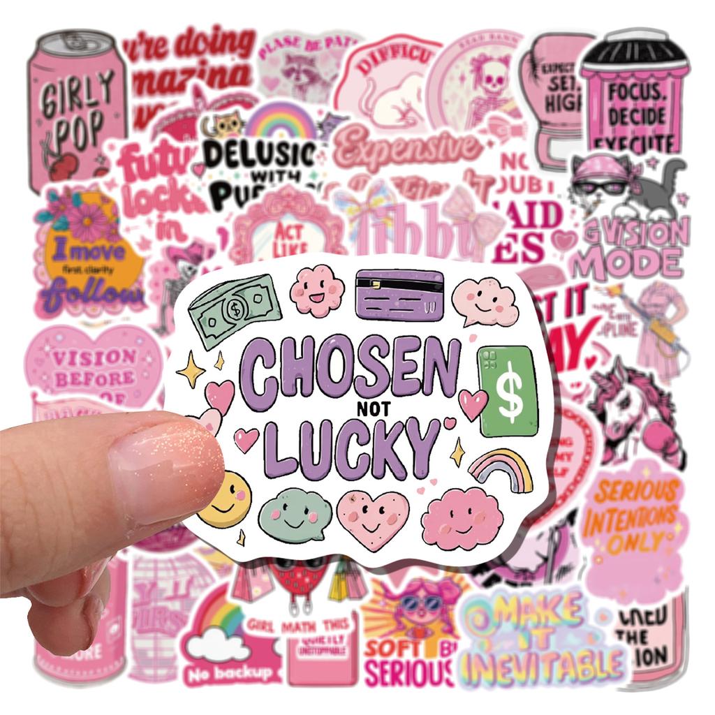50 Pieces of Pink Fun Stickers for DIY Decoration of Handbooks, Phone Cases, Computer Posters, PVC Waterproofing
