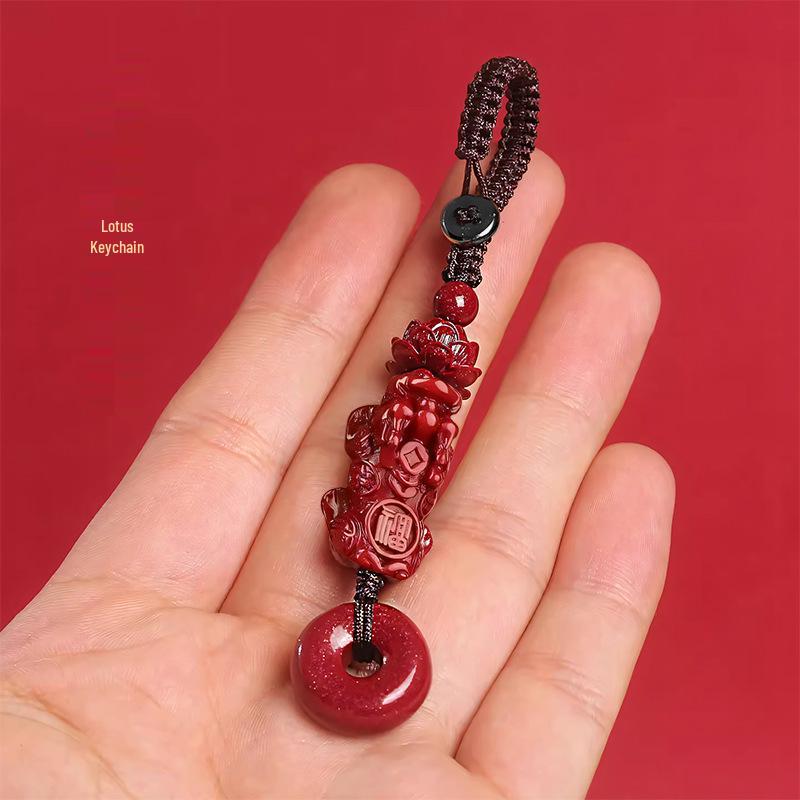 Pixiu Lotus Cinnabar Purple Gold Sand Pendant Keychain