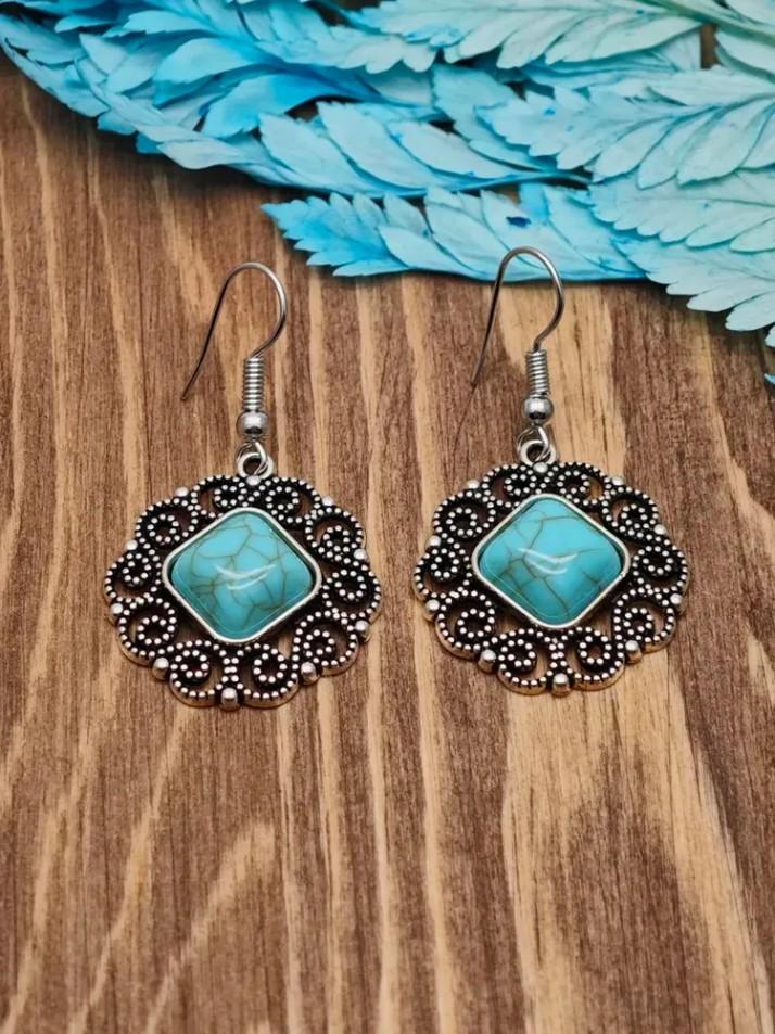 Модные полые серьги-капли бирюзового цвета, HQEF-0132 One Size зелёный