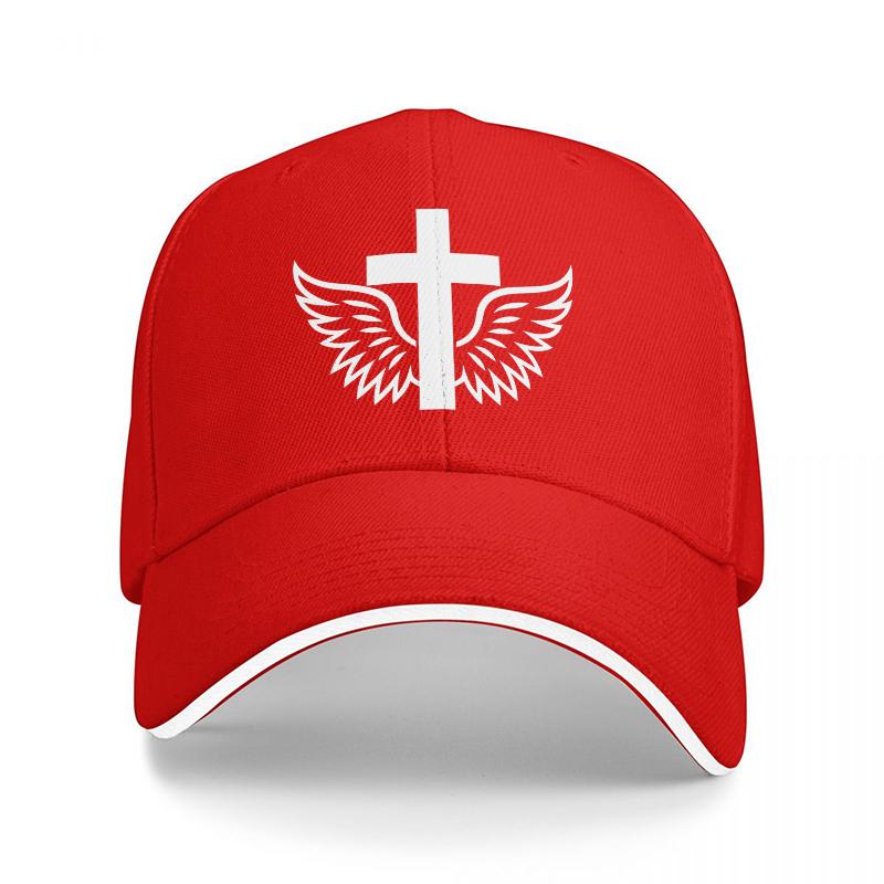 

Winged Cross Logo Baseball Cap Black with White Embroidery Faith Inspired Design for Unisex and Women Streetwear Style Hat Adjustable