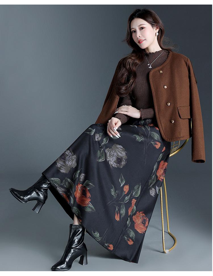 Drapey Slim-Fit High-Waisted A-Line Skirt - Winter 2025 Fashion Midi with Printed Hem
