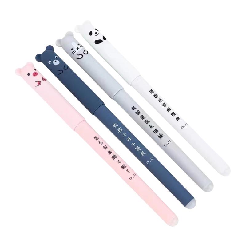 

4Pieces Cartoon Erasable Gel Pen Blue Inks 0.35mm Needle Tip Quick Drying for Writing Journaling Office Writing Tool
