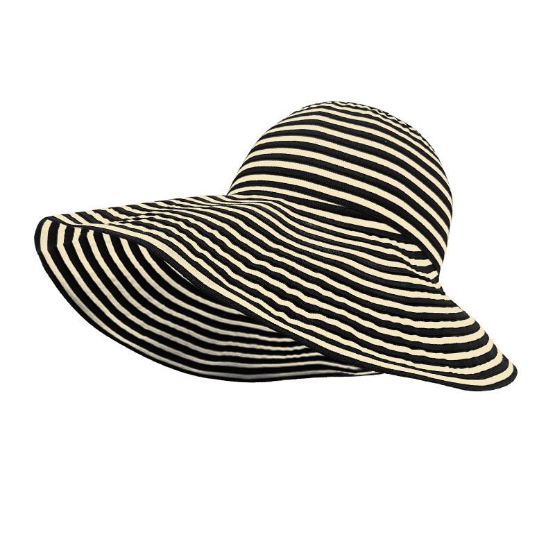 Foldable Sunshade Fisherman Hat With Wide Brim And Striped Pattern For Summer Outdoor Activities