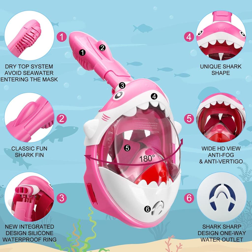 Kids Snorkel Mask Full Face Snorkeling Gear for Children Diving Mask with 180°Panoramic View Anti-Fog and Anti-Leak Snorkel Set for Swimming